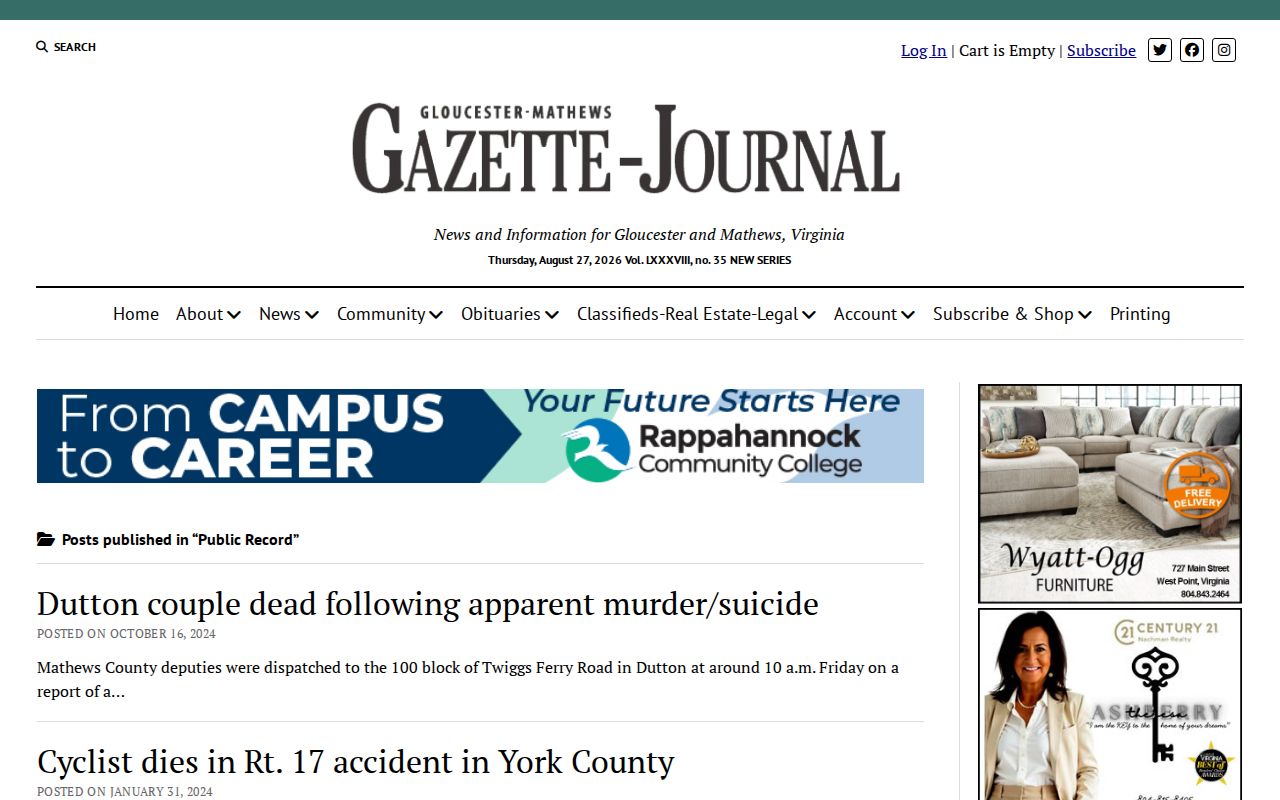 Mathews County Gazette-Journal public record arrest news source