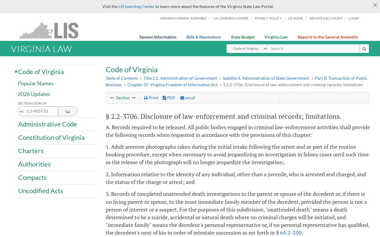 Virginia adult booking-photo law for Mathews County booking records